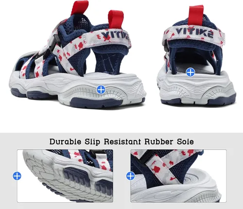 Miniatura 36 de JMFCHI Sandalias deportivas de verano para niños y niñas, sandalias de punta cerrada para exteriores, zapatos atléticos para agua, sandalias