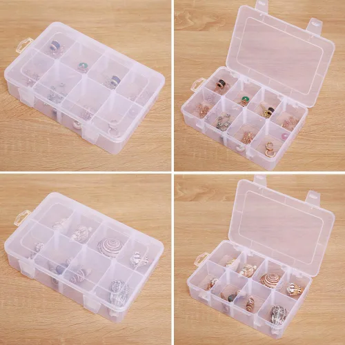 Miniatura 2 de Vidifor 2 paquetes de contenedor de suministros de arte de 8 compartimentos, caja organizadora de plástico transparente con divisores