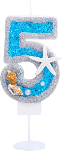 Miniatura 26 de Vela de cumpleaños número 0 3D número 0 para decoración de pastel para niños y niñas, niños pequeños bajo el océano, tema azul mar, fiesta
