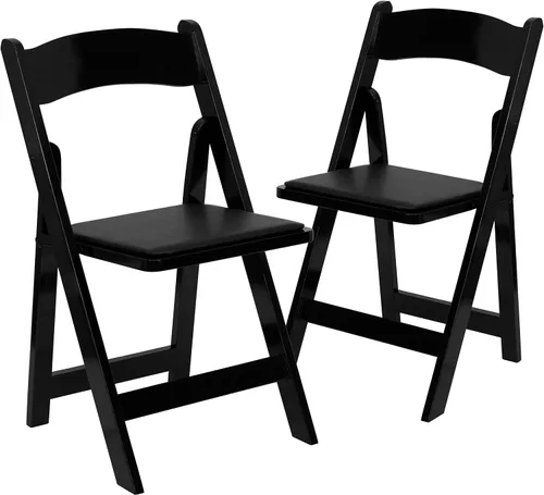 Miniatura 3 de EMMA + OLIVER Paquete de 2 sillas plegables de madera negra con asiento acolchado de vinilo Negro