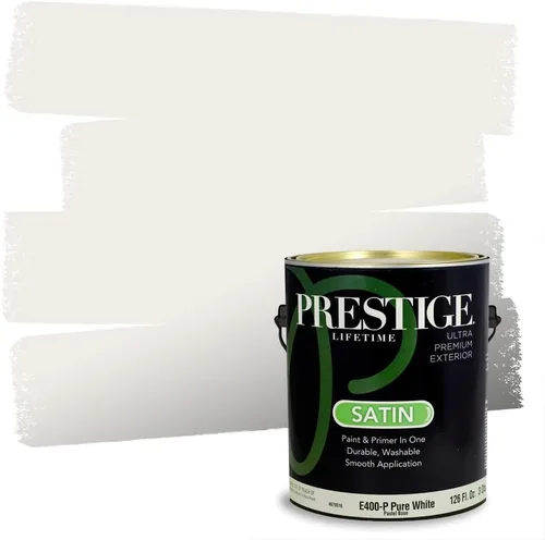 Miniatura 42 de Prestige Paints - Pintura y sellador 2 en 1 para exteriores, 1 galón, plana, similar a Sherwin Williams Snowfall, P100-P-SW6000