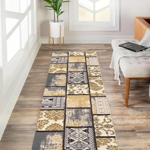 Miniatura 15 de Kapaqua Alfombra antideslizante de tamaño personalizado, color marrón, dorado, beige, con parte trasera de goma, para pasillo, 22 pulgadas de ancho