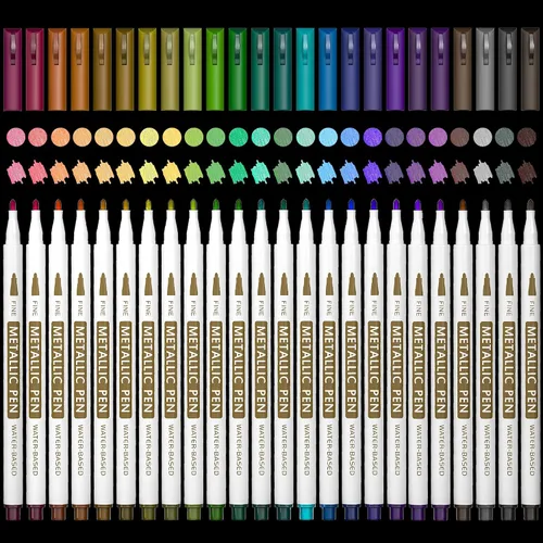 Lelix Rotuladores metálicos de 24 colores, bolígrafos de pintura de punta fina para álbum de fotos de bricolaje, papel negro, fabricación de