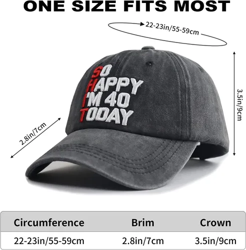Miniatura 2 de So Happy I'm 40 Today - Gorra de béisbol para hombres y mujeres, ajustable, bordado, de algodón, vintage, para cumpleaños 40