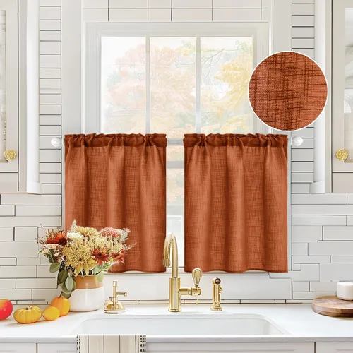 Miniatura 19 de MIULEE Cortinas de Halloween para cafetería de 24 pulgadas de largo, cortina de media ventana semitransparente, cortinas de lino cortas estilo casa
