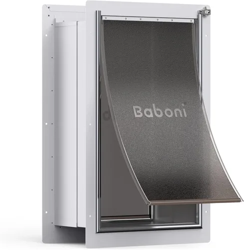 Miniatura 11 de Baboni Puerta para mascotas para pared, marco de acero y túnel telescópico, cerradura de aluminio, puerta de perro y puerta de gato con doble