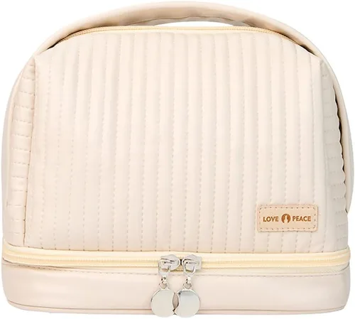 Miniatura 9 de Bolsa de cosméticos para mujer, bolsa de aseo con un compartimento separado, bolsa de maquillaje de viaje con soporte para cepillos extraíble, Rosa