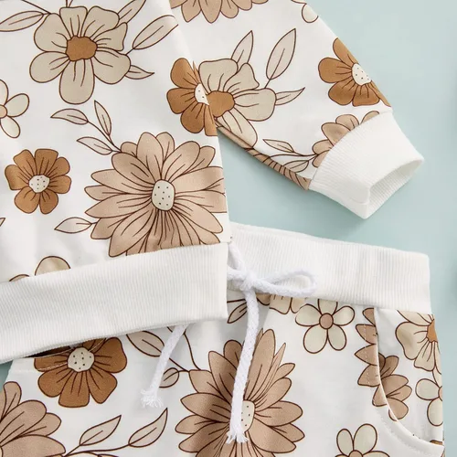Miniatura 3 de Conjunto de 3 piezas para bebé, sudadera con margaritas + pantalones + diadema para bebé, ropa de otoño e invierno