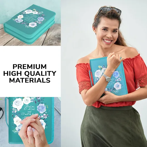 Miniatura 6 de DEHITE Funda para la Biblia para mujer, bolsas de transporte de la Biblia, tamaños medianos y grandes, ranuras para bolígrafos, tela de primera