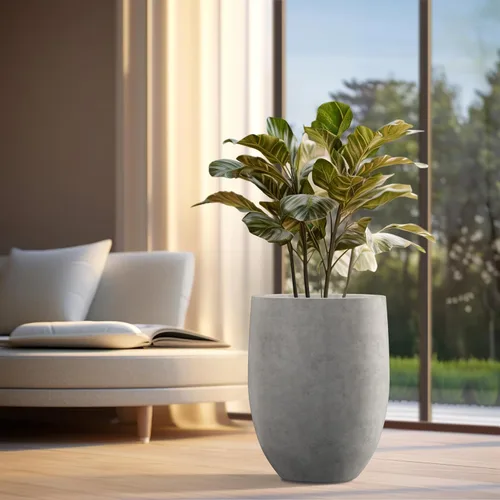 Miniatura 4 de Kante Maceta alta de hormigón natural de 21.7 pulgadas de alto, maceta decorativa grande para interiores y exteriores con orificio de drenaje