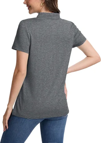 Miniatura 2 de MAGCOMSEN Camisas polo de manga corta para mujer, de secado rápido, camisetas de golf con cuello para trabajo, casual, 4 botones