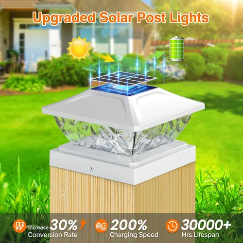 Miniatura 8 de Paquete de 4 luces solares para poste de 2 modos, luces solares brillantes para postes al aire libre, impermeables, luces de poste al aire libre