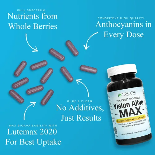 Miniatura 2 de Holistic Health Labs Visión Alive Max con 8 Ingredientes Naturales Lutemax® 2020, Mirtos, Arándanos, c3g de Grosella Negra, Baya Maqui, Azafrán