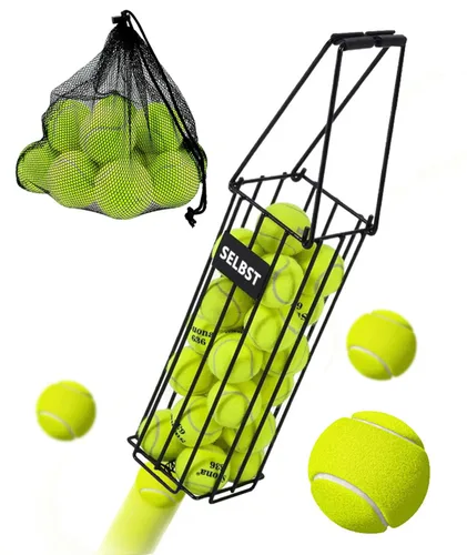 Miniatura 8 de Selbst Tolva de pelota de tenis, cesta de pelotas de tenis, colector portátil de pickleball con bolsa de transporte de malla, recogedor