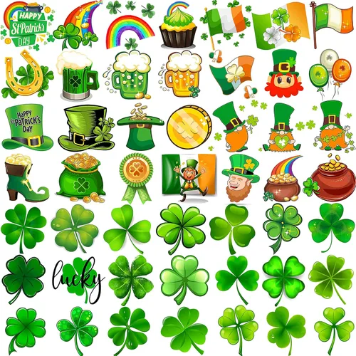 EGMBGM 49 calcomanías de tatuajes del día de San Patricio para niños, mujeres y hombres, tatuajes temporales de trébol verde 3D, recuerdo de fiesta
