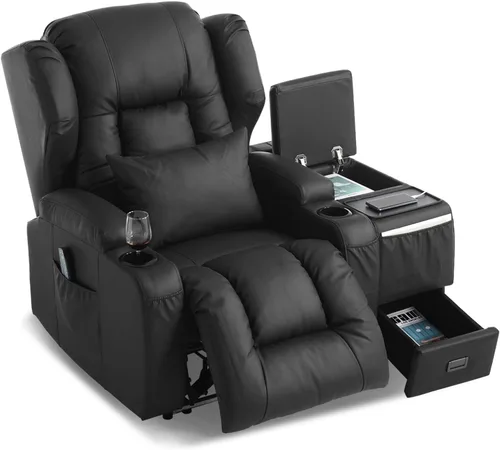 Miniatura 16 de DRMBOOK Silla Reclinable Eléctrica, Sofá Reclinable Eléctrico Wall Hugger con Masaje y Calor, Asiento de Teatro Sobrerelleno con Puerto
