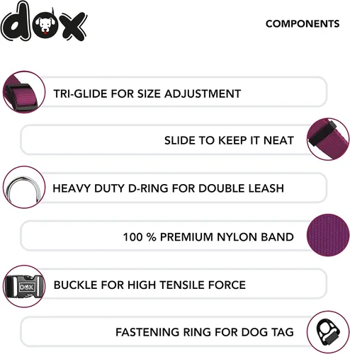 Miniatura 2 de DDOXX Collar de nailon para perro, collares fuertes y ajustables para perros, collar de perro con diseño de arándanos, mediano (morado)