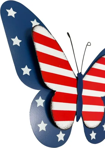 Miniatura 2 de SAGUZOU Letreros rústicos colgantes de metal con bandera americana patriótica de mariposa para puerta y patio, 4 de julio, blanco, azul, rojo, Día