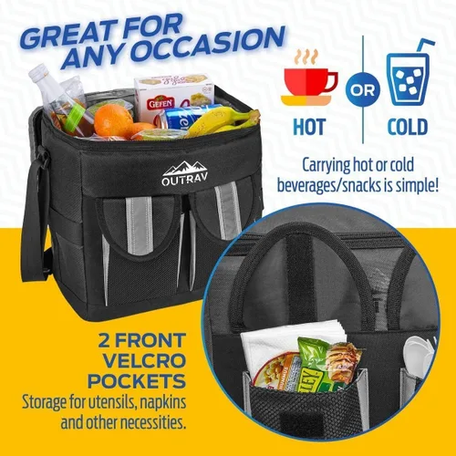 Miniatura 2 de Enfriador aislado acolchado negro – Capacidad de 30 latas – Bolsa suave plegable a prueba de fugas para camping, picnic y viajes – Compartimento