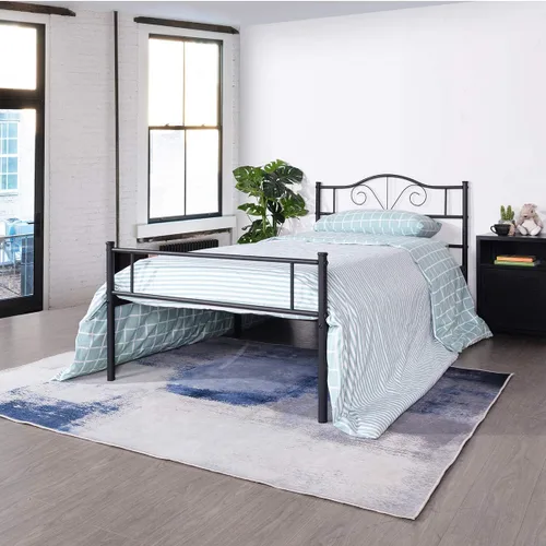 Miniatura 15 de Cabecero de cama de metal resistente para cama individual, estructura de acero, revestimiento de plata, estilo retro, sin necesidad de almacenamiento