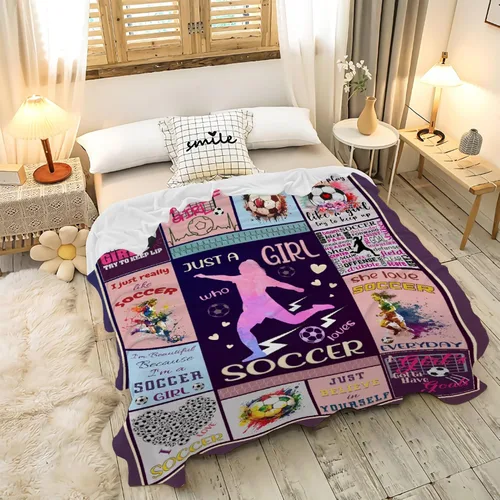 Miniatura 55 de Manta de fútbol para niñas, regalos de fútbol para niñas y niños, manta de franela de forro polar suave y cálida para niñas, regalos de fútbol