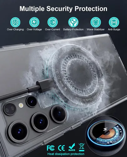 Miniatura 10 de Cargador inalámbrico Samsung de 6 pies, cargador inalámbrico magnético de 6 pies, almohadilla de carga rápida con puertos USB-C/A para Samsung