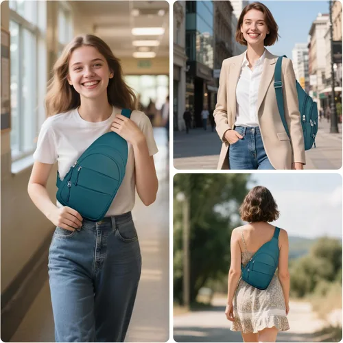 Miniatura 2 de Bolsos cruzados para mujeres, bolso bandolera para hombres, pequeña mochila de senderismo antirrobo ligera para viajes al aire libre, Azul verdoso