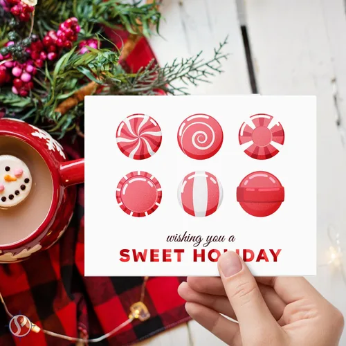 Miniatura 4 de 2026 Wishing You A Sweet Holiday! Tarjetas de felicitación – Caramelos de Navidad antiguos rojos y blancos – Saludos, invitaciones, agradecimientos