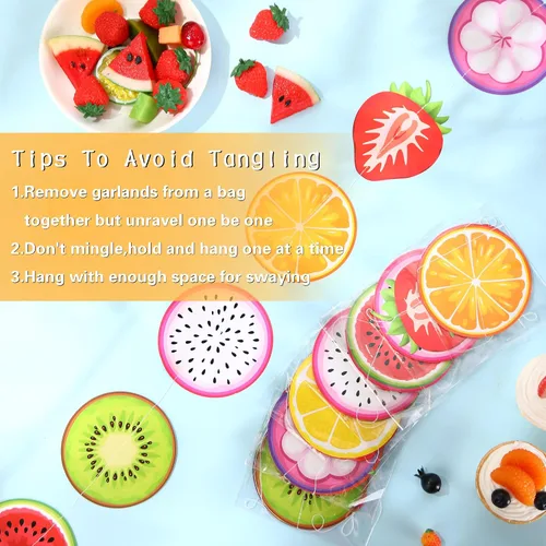 Miniatura 3 de Duraaamo Paquete de 8 pancartas para fiesta de frutas, guirnalda de papel de Twotti Frutti bailando Frutti, recortes colgantes de papel para verano