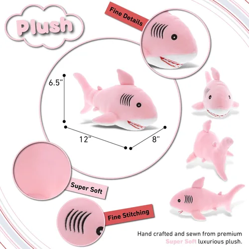 Miniatura 3 de DolliBu Peluche suave de tiburón rosa para bebé, peluche de tiburón de peluche para niños y niñas, juguetes de animales marinos y regalos