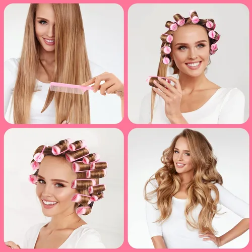 Miniatura 5 de Rodillos de espuma de esponja para dormir, rizadores flexibles con peine de cola y pinzas para el cabello para peluquería (60 piezas, rosa)