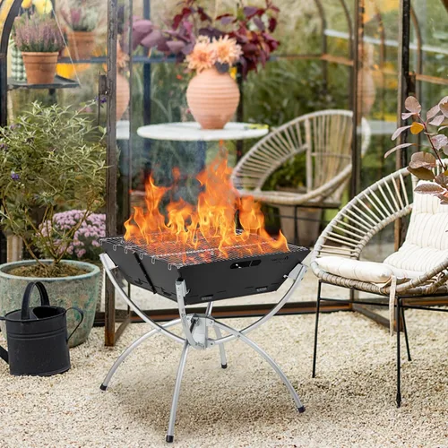 Miniatura 2 de HAPPYGRILL Fogata plegable 3 en 1 con parrilla para exterior, plegable para quemar leña, fogata para barbacoa, hoguera, cocina al aire libre