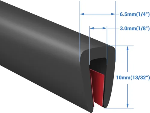 Miniatura 2 de Borde de goma protector autoadhesivo para espejo y flexiglás, material de etileno propileno dieno, ajuste de 1/8 pulgadas (3 mm), longitud 20 pies
