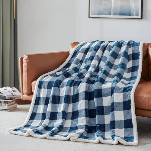 Miniatura 2 de Touchat - Manta Sherpa de tela escocesa, suave y esponjosa, manta de microfibra de felpa de franela de felpa de tamaño doble para sofá cama