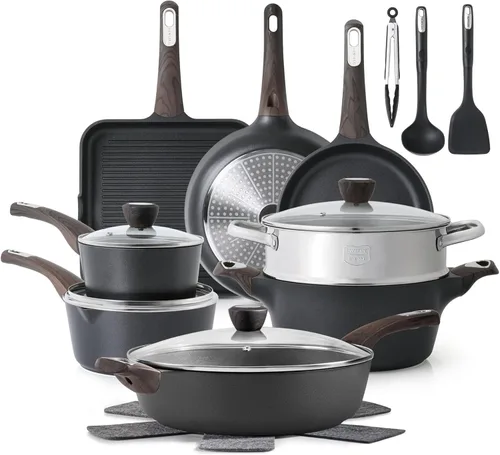 SENSARTE Juego de ollas y sartenes antiadherentes, 20 piezas de utensilios de cocina de inducción, no tóxico, saludable, antiadherente, juego de