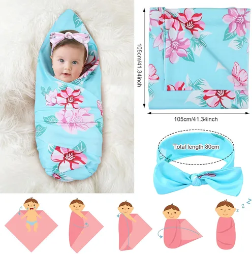 Miniatura 9 de Mepase 5 piezas de mamá y yo hospital a juego trajes de maternidad bata de envolver manta para bebé niña niños diadema sombrero para mamá bebé