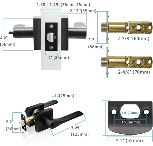 Miniatura 5 de JO.KO Pomo de puerta negro mate, cerradura de puerta de entrada sin llave para privacidad interior, manijas de puerta reversibles