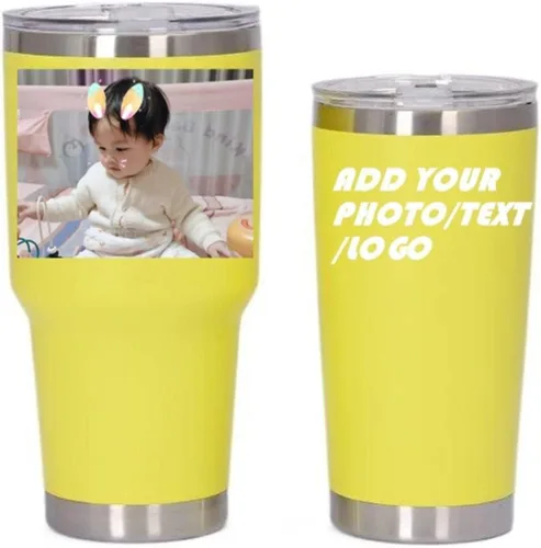 Miniatura 19 de Vaso de acero inoxidable con foto personalizada de 20 onzas / 30 onzas, taza de café personalizada con tapa y pajilla, taza aislada al vacío