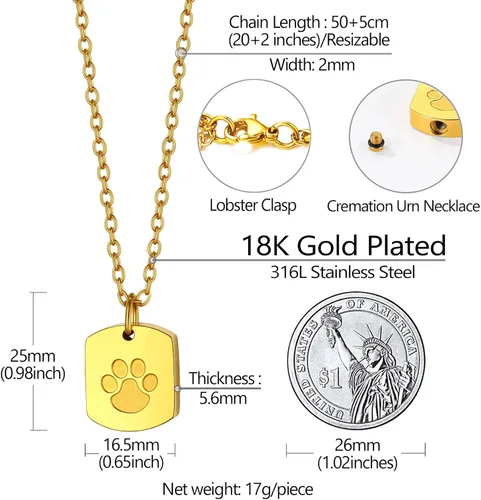 Miniatura 23 de Richsteel Collar de urna para cenizas, joyería de cremación, colgante de recuerdo conmemorativo con cadena