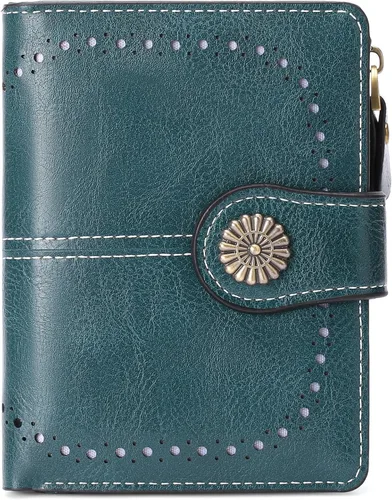 Miniatura 16 de Cartera pequeña para mujer, de piel, plegable, compacta, con bloqueo RFID, con bolsillo con cremallera para monedas, A01 Rojo Vino, Classic