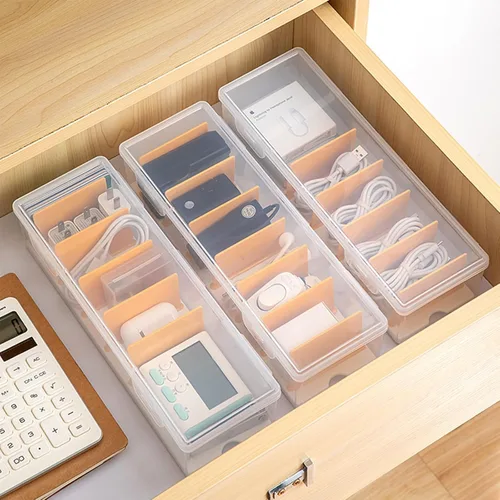 Paquete de 3 cajas organizadoras de cables transparentes con tapa, organizador de almacenamiento de cable de carga de plástico, organizadores de