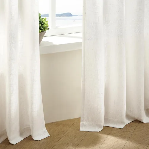 Miniatura 9 de Cortinas de lino natural con pliegues fruncidos de 120 pulgadas de largo para sala de estar, cortinas plisadas con ganchos y lengüeta trasera