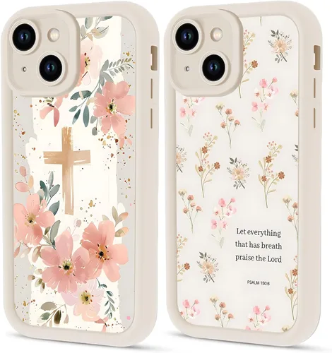 Paquete de 2 fundas protectoras para iPhone 13 de 6.1 pulgadas con versículo bíblico de Jesús y cruz cristiana floral, para mujeres y niñas, funda