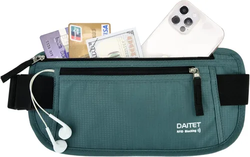 Miniatura 31 de DAITET Cinturón de dinero, soporte para pasaporte, cartera de viaje oculta segura con bloqueo RFID, riñonera encubierta (negro), Negro, Rfid