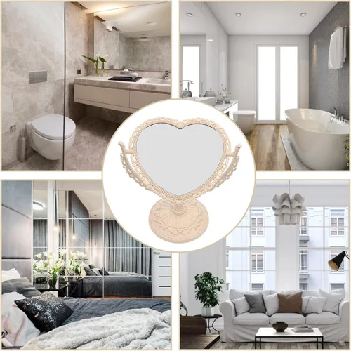 Miniatura 7 de Lurrose - Espejo de tocador con forma de corazón, espejo de maquillaje de doble cara con espejo de mesa de 360 grados con soporte para baño