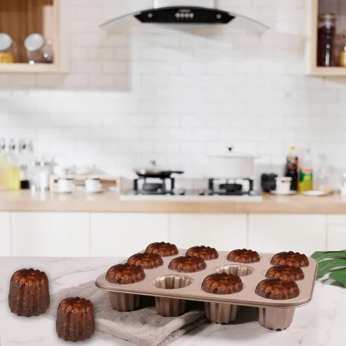 Miniatura 6 de Molde de canele antiadherente de acero al carbono con 12 cavidades, color dorado