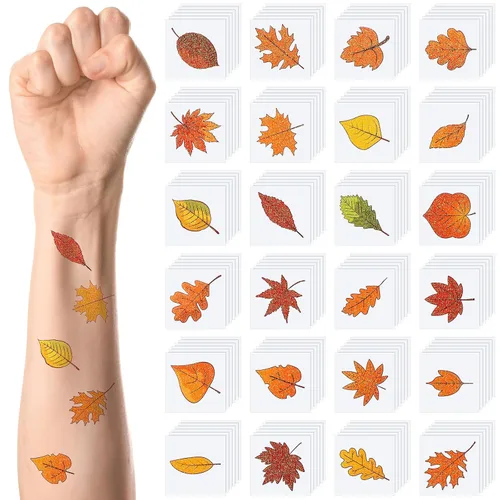 Nosiny 240 tatuajes temporales con purpurina de otoño, calcomanías de hojas de arce, calcomanías de tatuaje de otoño con hojas de otoño, tatuajes
