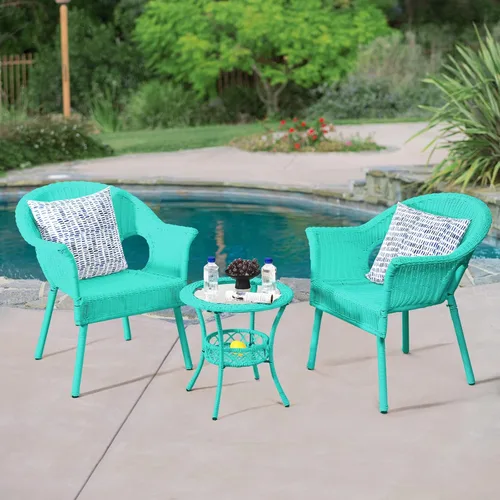 Bistro - Juego de 3 muebles de patio para exteriores, juego de 2 sillas de mimbre con mesa auxiliar al aire libre, sillas de exterior para patio,