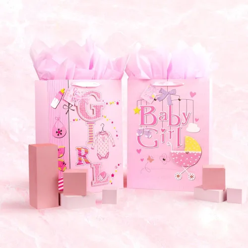 Miniatura 5 de Golden J Store Bolsas de regalo extra grandes de 16.5 pulgadas con papel de seda para baby showers, paquete de 2 (rosa)