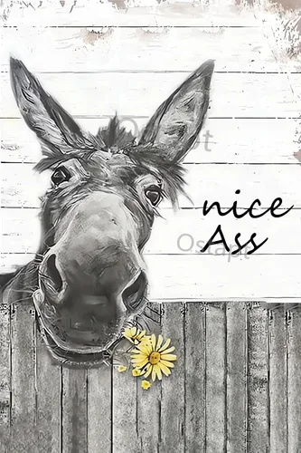 Ostapt Póster decorativo de metal para pared, letrero vintage divertido de burro con girasol, bonito culo, decoración de pared de baño, 6 x 8